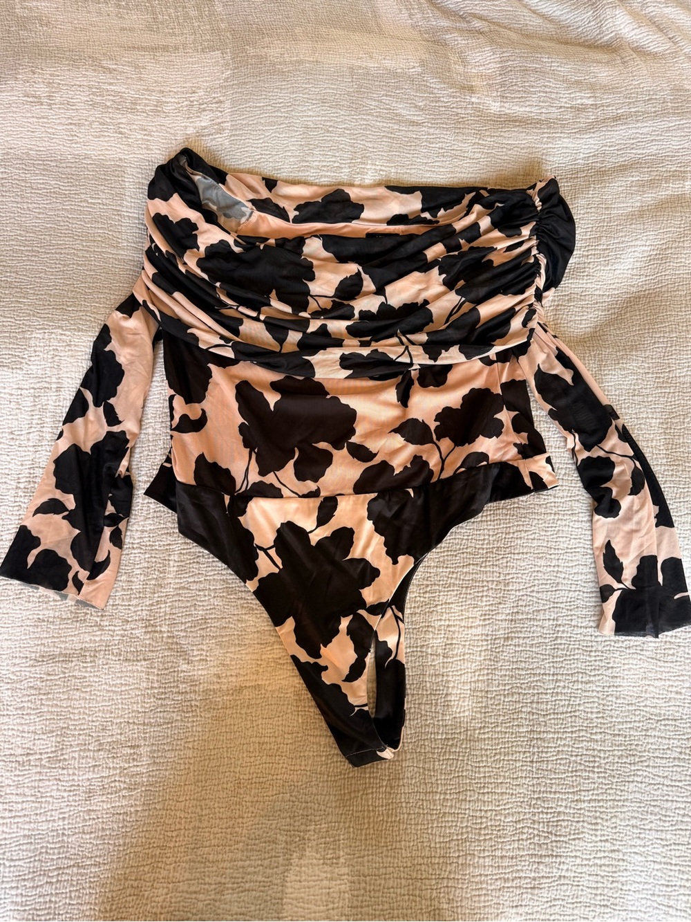 AFRM Blush and Black Floral Off-Shoulder Bodysuit